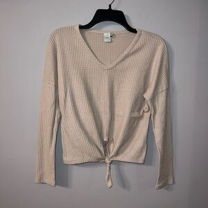Beige paper crane size small thin sweatshirt with tie in front